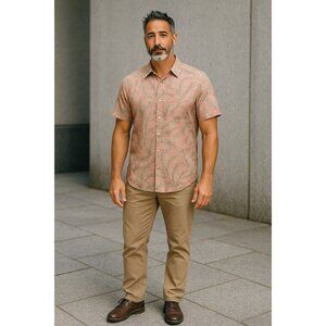 Jachs New York Mens Leaf Print Short Sleeve Button Down Casual Shirt Size M